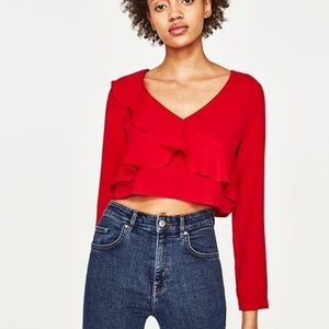 Zara red ruffle top